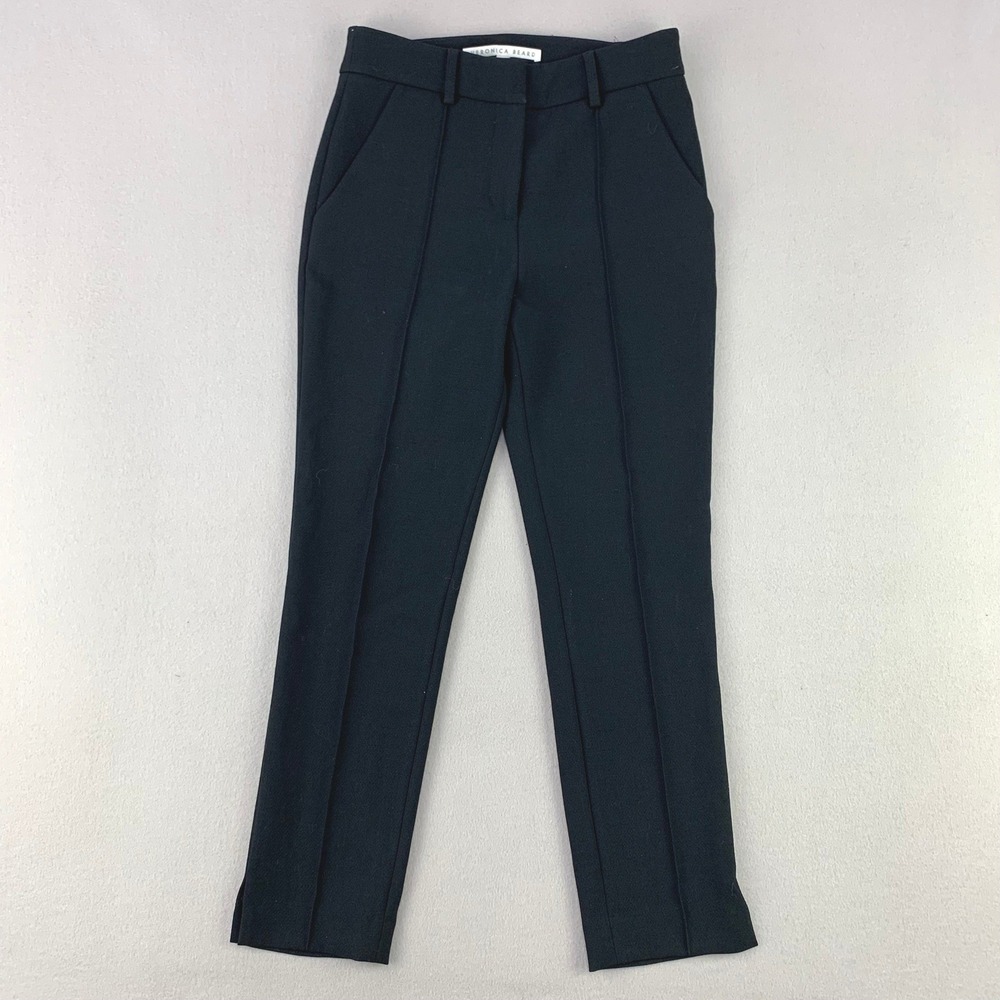 Veronica Beard Scuba Pant Women 00 Black Slim Tapered Pleated Trousers